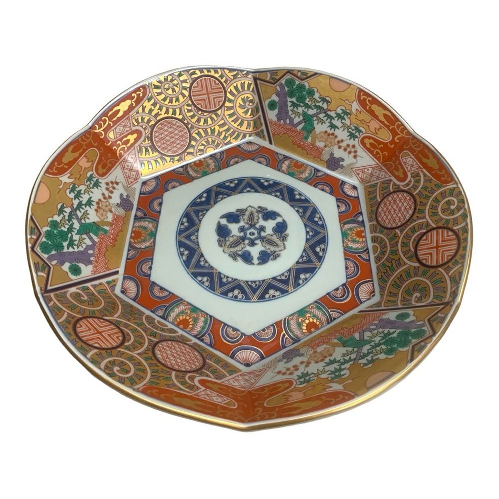 VTG Japanese Asian Imari Ware Hexagonal Gold Plate Bowl By Rinkurou Aritayaki
